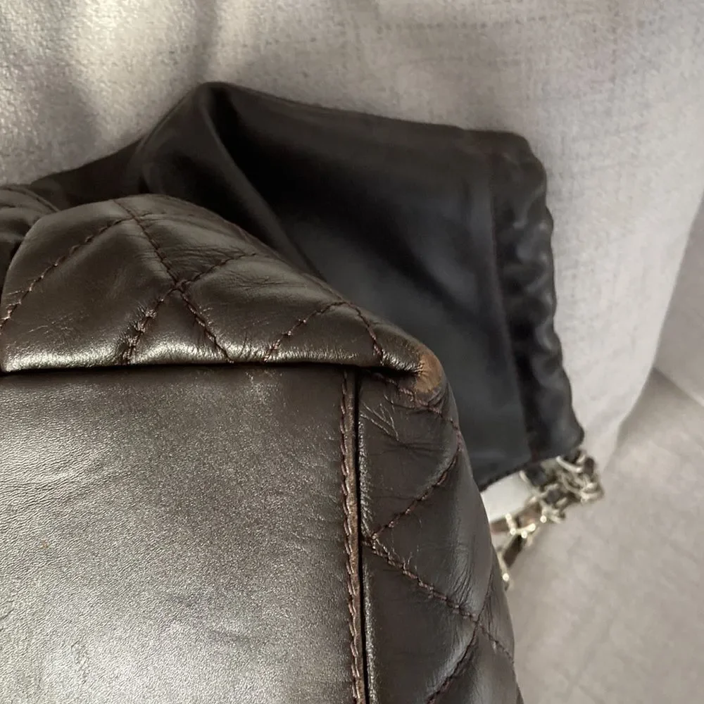 Chanel Lamb skin should’ve back zipper closure silver details chocolate color